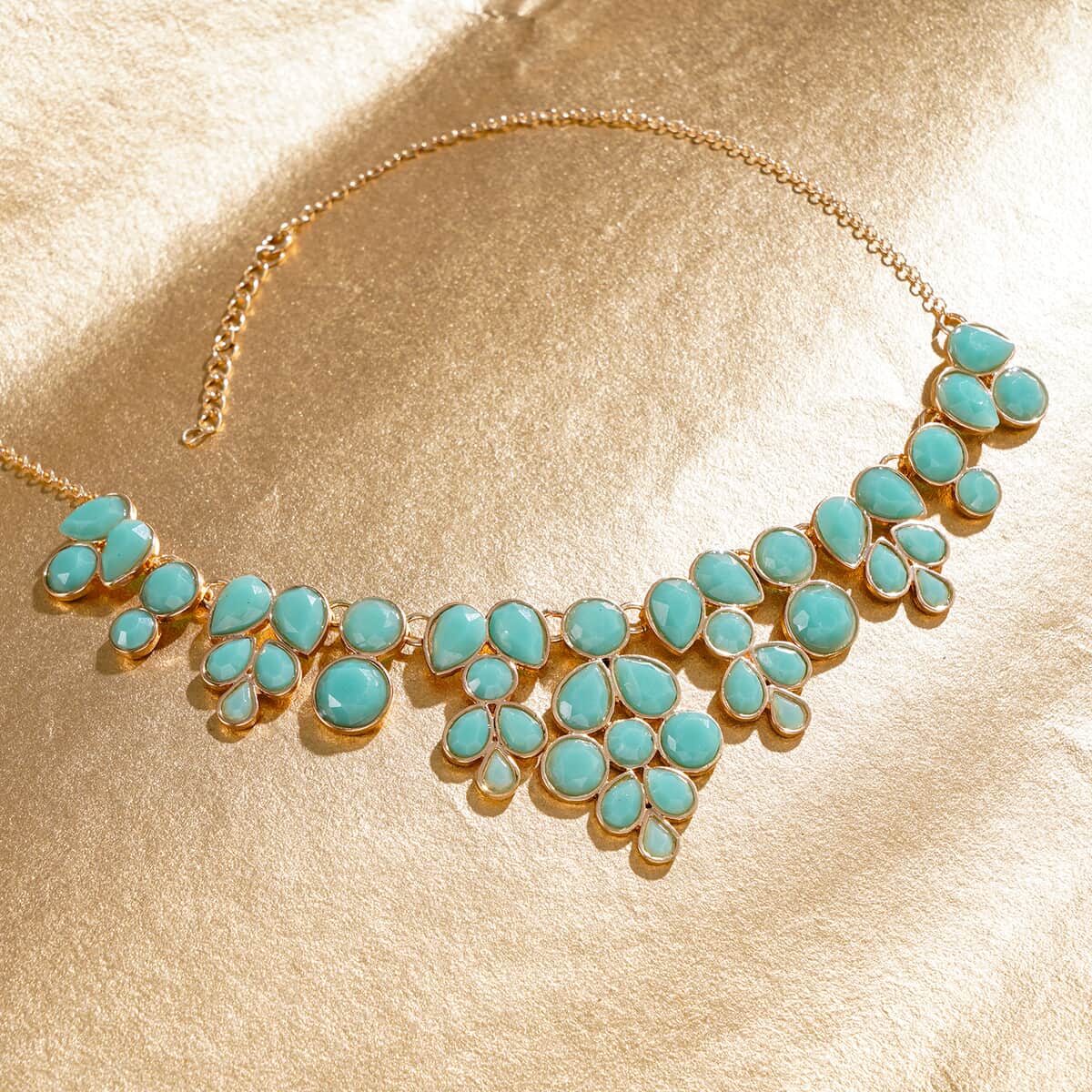 Sea Green Resin Statement Necklace 17-20 Inches in Goldtone image number 1