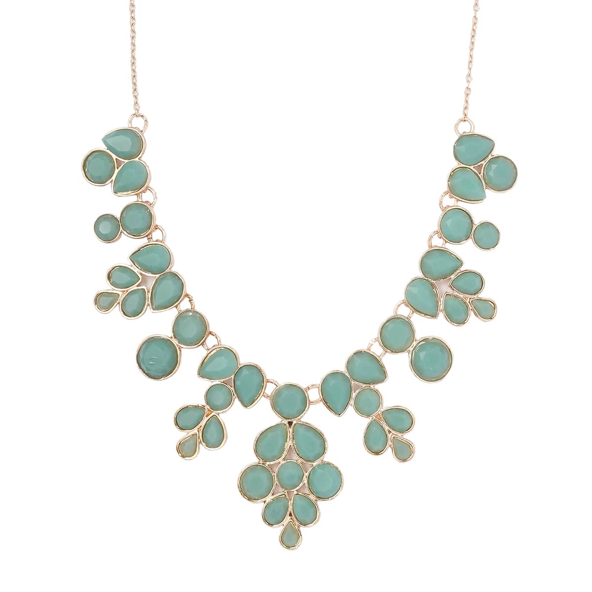 Sea Green Resin Statement Necklace 17-20 Inches in Goldtone image number 3
