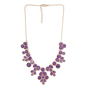 Purple Resin Statement Necklace 17-20 Inches in Goldtone