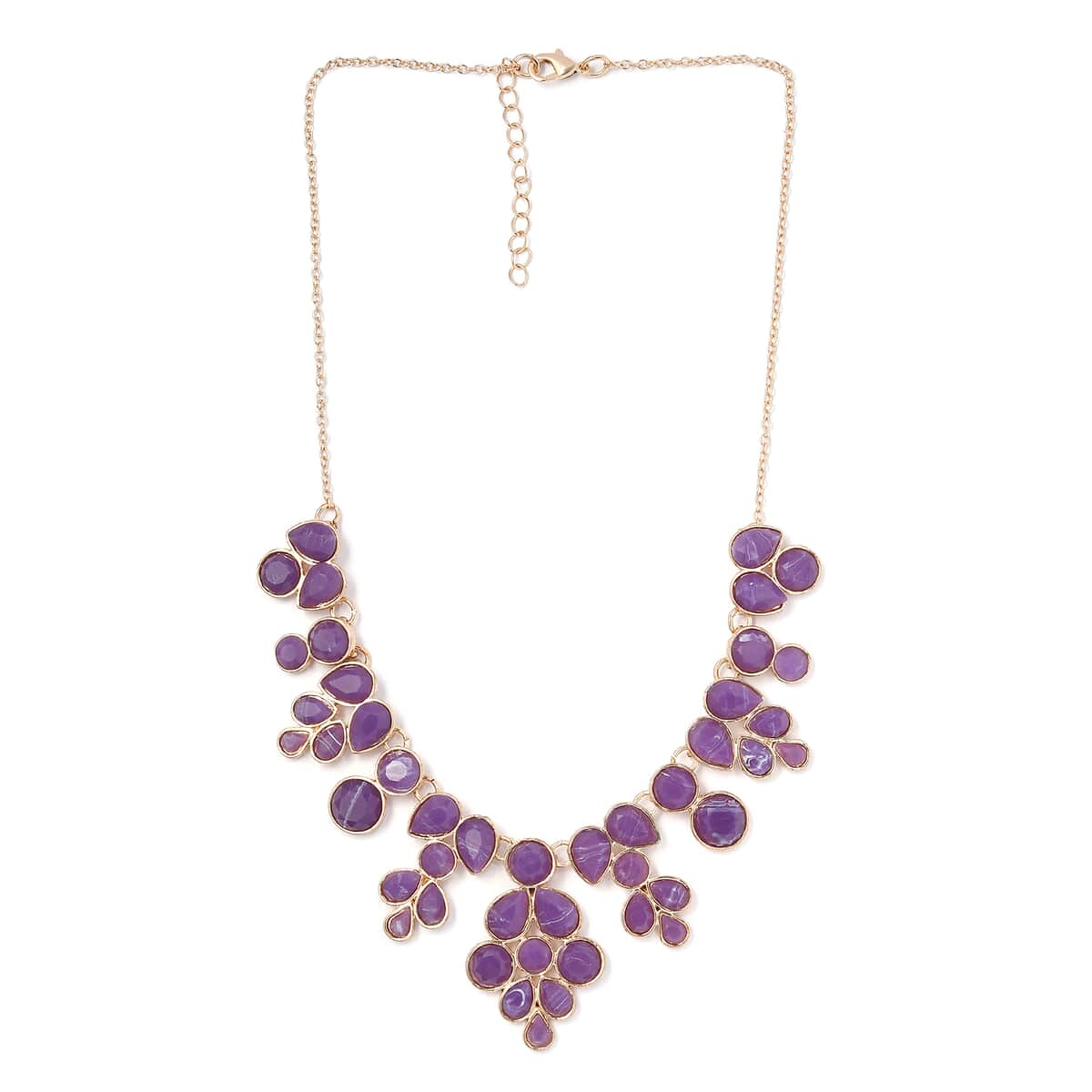 Purple Resin Statement Necklace 17-20 Inches in Goldtone image number 0