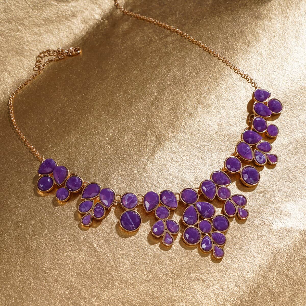Purple Resin Statement Necklace 17-20 Inches in Goldtone image number 1