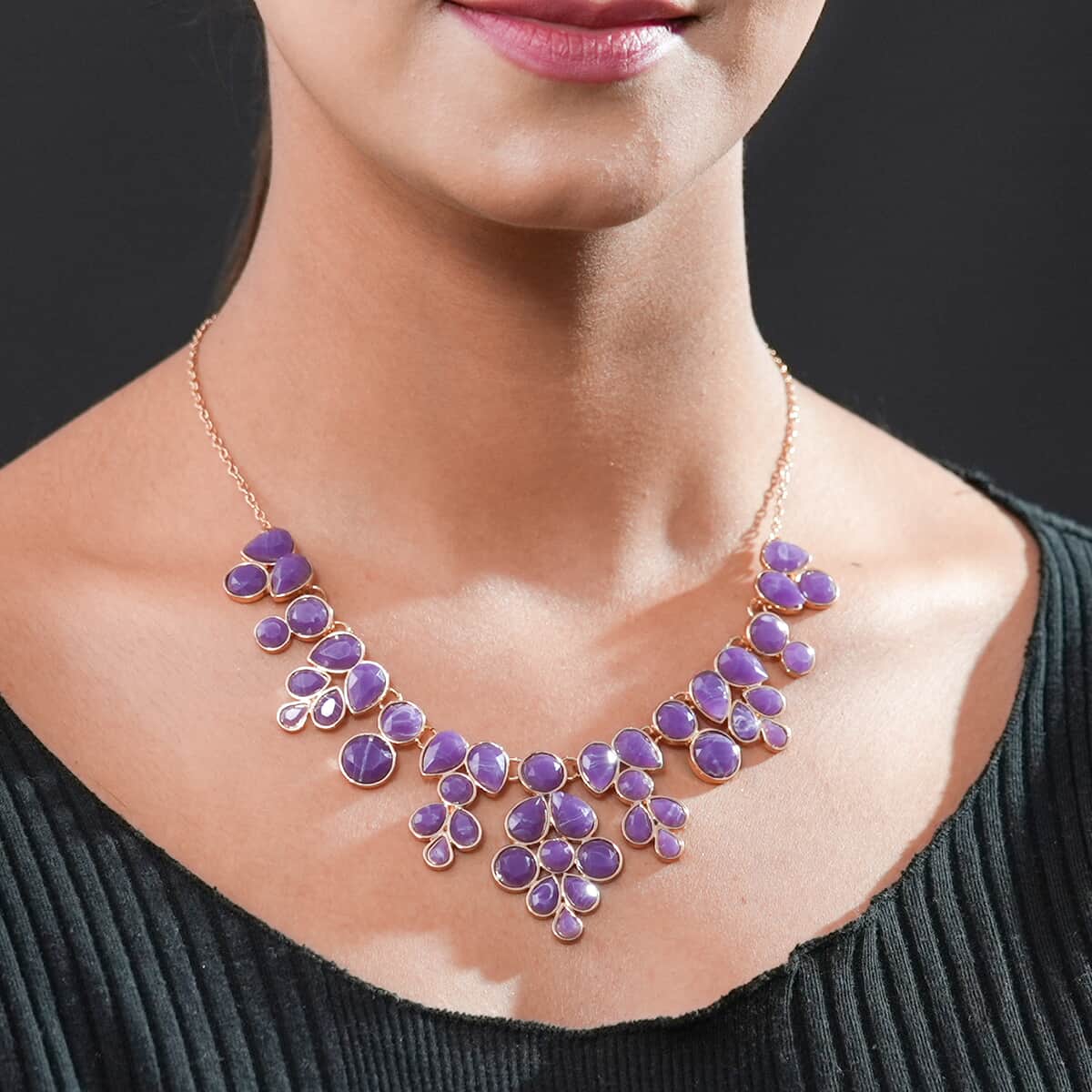 Purple Resin Statement Necklace 17-20 Inches in Goldtone image number 2