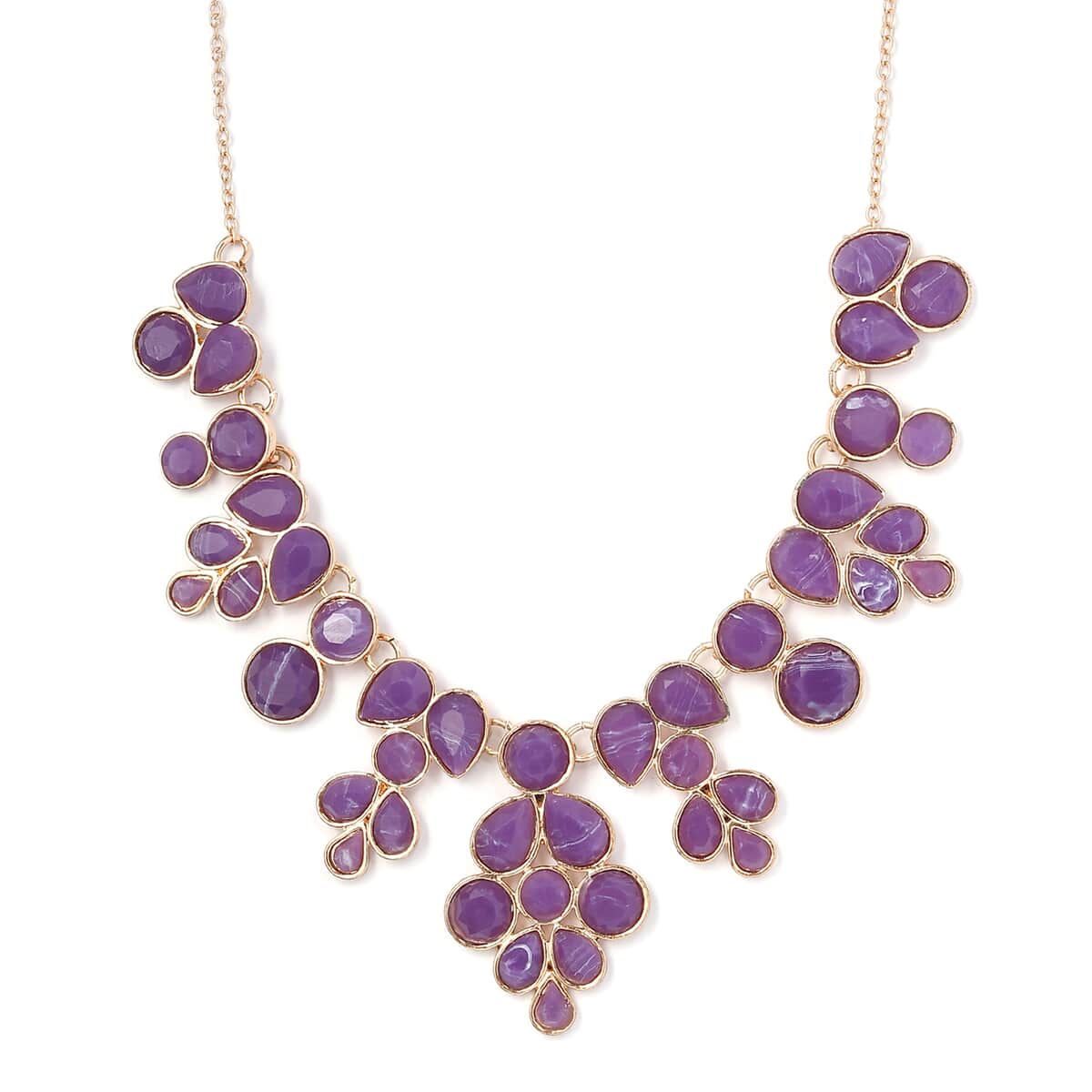 Purple Resin Statement Necklace 17-20 Inches in Goldtone image number 3