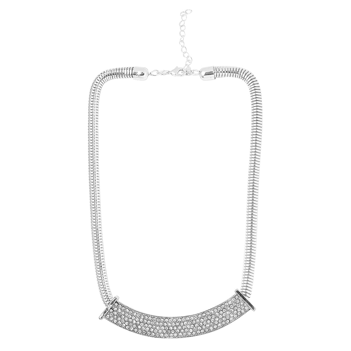 White Glass Statement Necklace 17-20 Inches in Silvertone image number 0