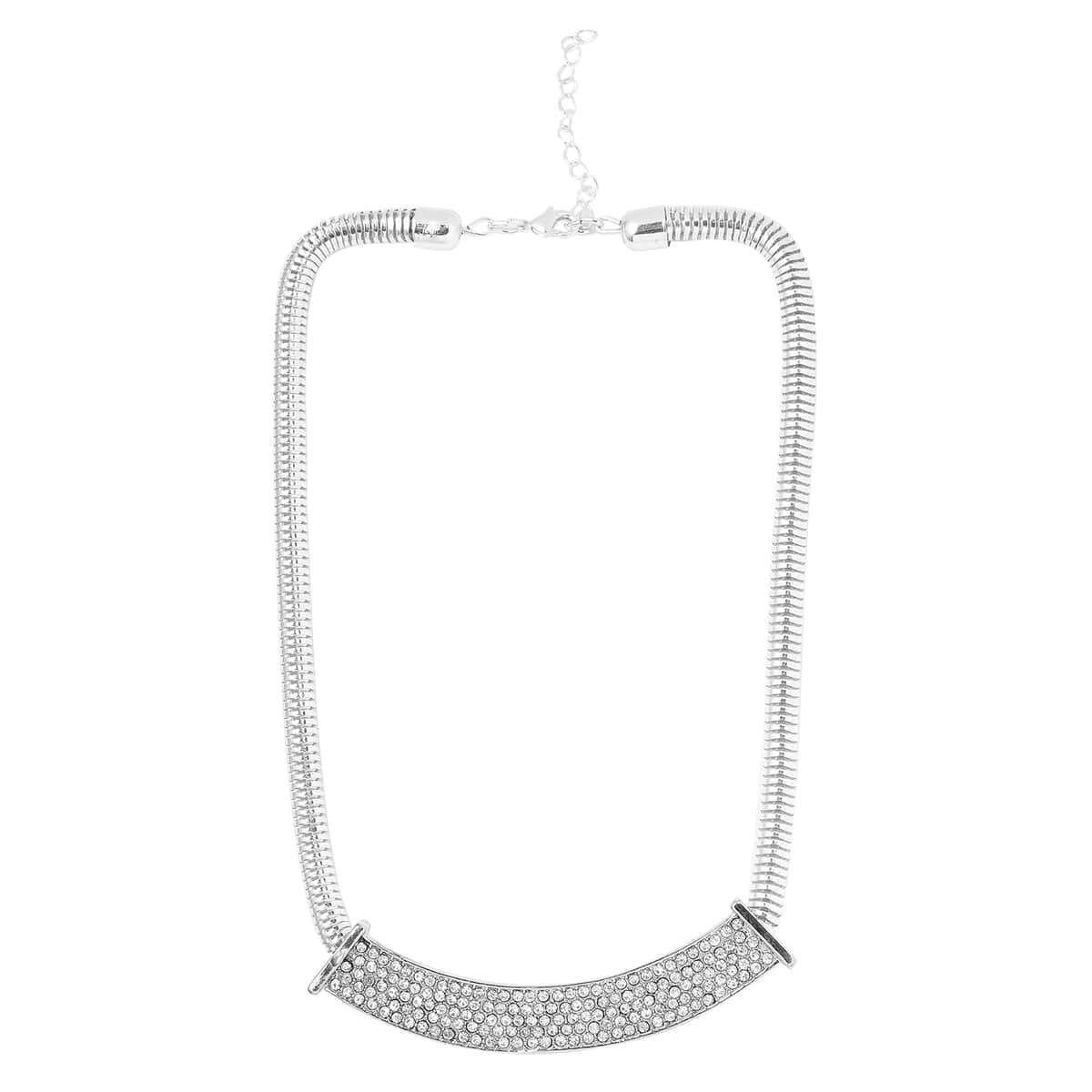 White Glass Statement Necklace 17-20 Inches in Silvertone image number 0