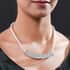 White Glass Statement Necklace 17-20 Inches in Silvertone image number 2