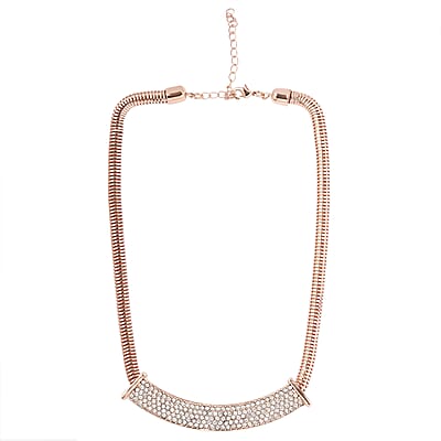 White Glass Statement Necklace 17-20 Inches in Rosetone