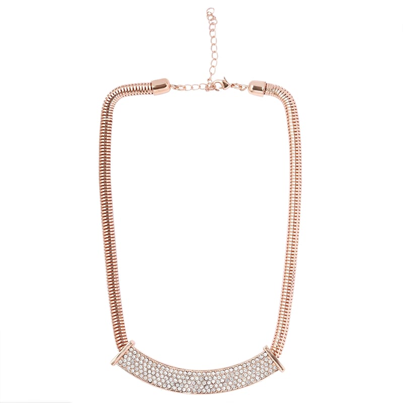 White Glass Statement Necklace 17-20 Inches in Rosetone