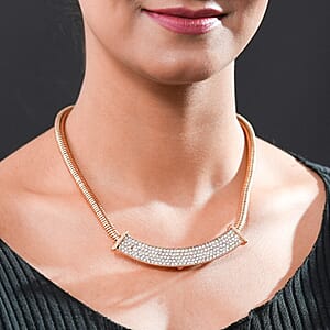 White Glass Statement Necklace 17-20 Inches in Rosetone