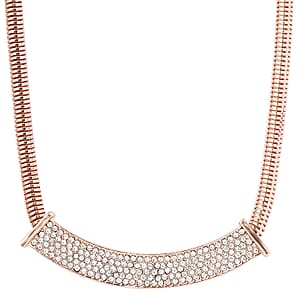 White Glass Statement Necklace 17-20 Inches in Rosetone