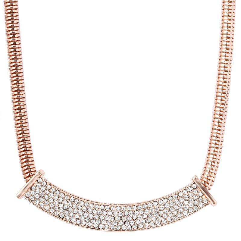 White Glass Statement Necklace 17-20 Inches in Rosetone