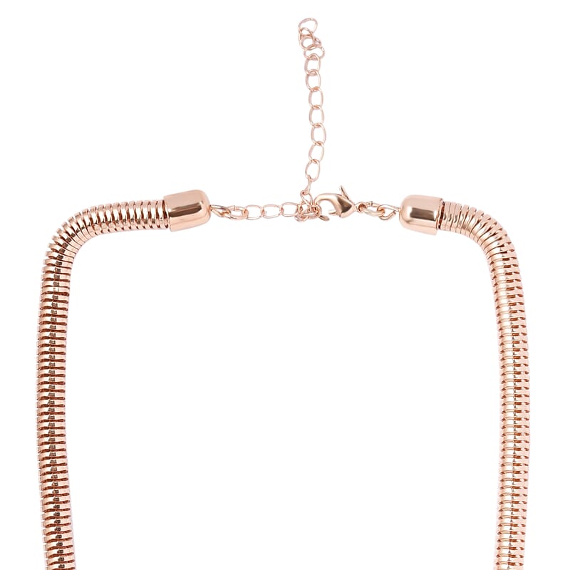 White Glass Statement Necklace 17-20 Inches in Rosetone