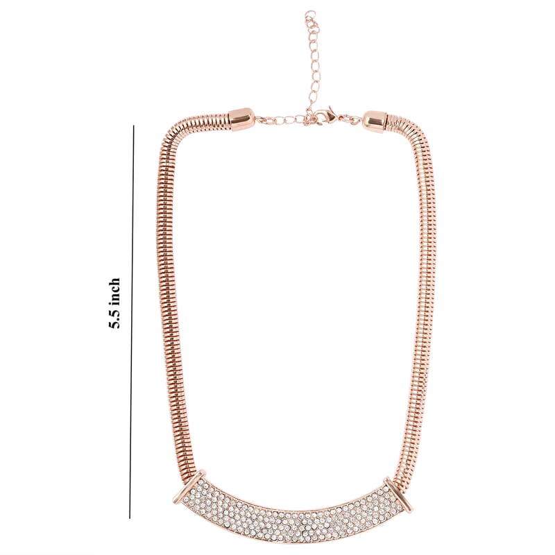 White Glass Statement Necklace 17-20 Inches in Rosetone