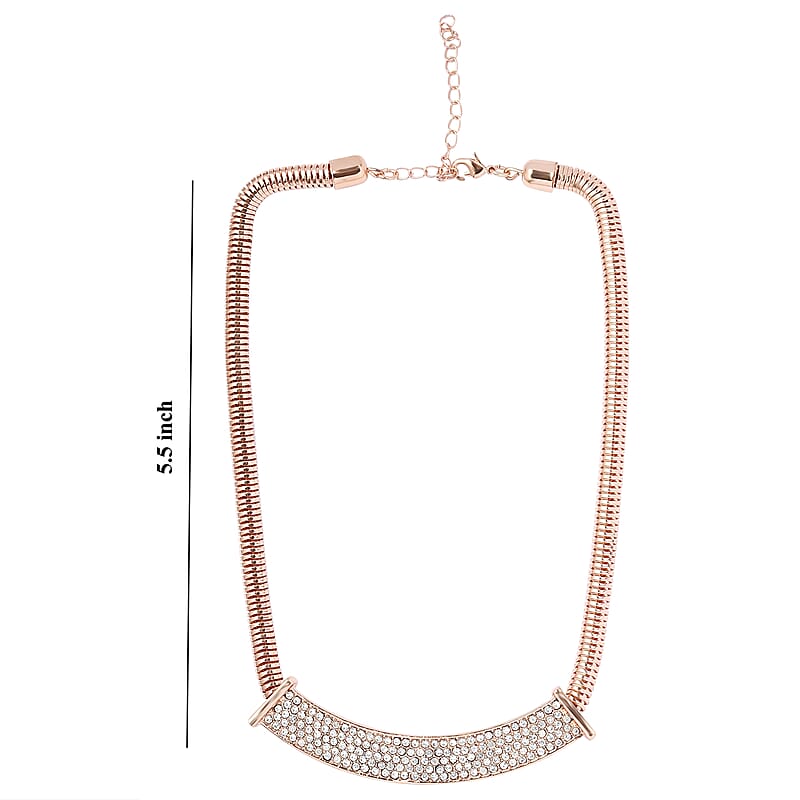 White Glass Statement Necklace 17-20 Inches in Rosetone