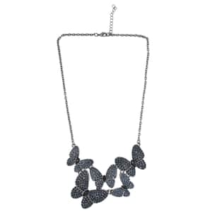 Blue Resin Statement Necklace 17-20 Inches in Black Silvertone