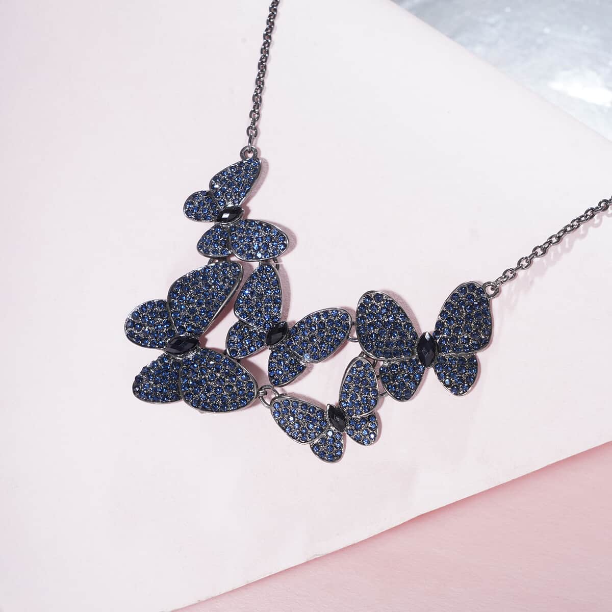 Blue Resin Statement Necklace 17-20 Inches in Black Silvertone image number 1