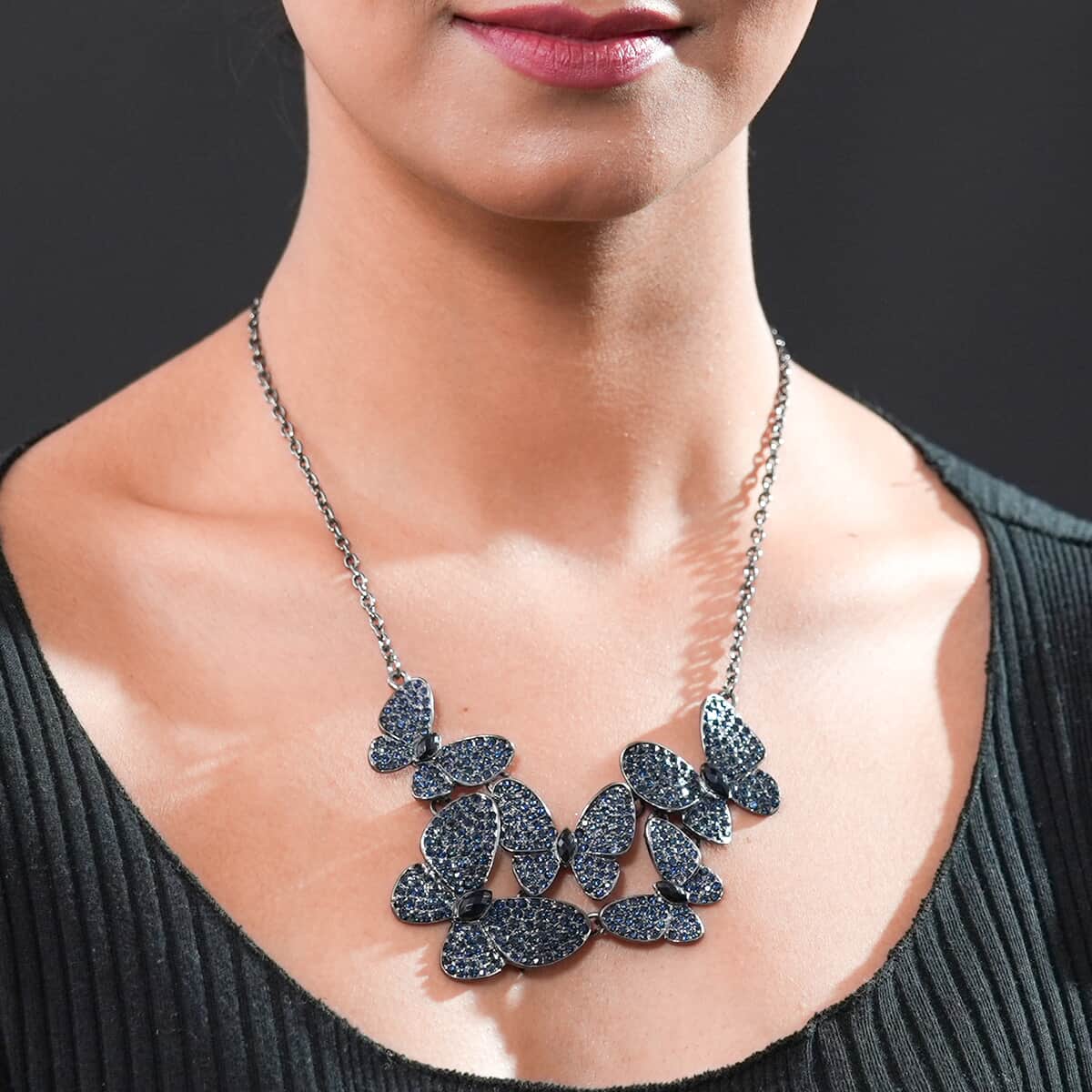 Blue Resin Statement Necklace 17-20 Inches in Black Silvertone image number 2