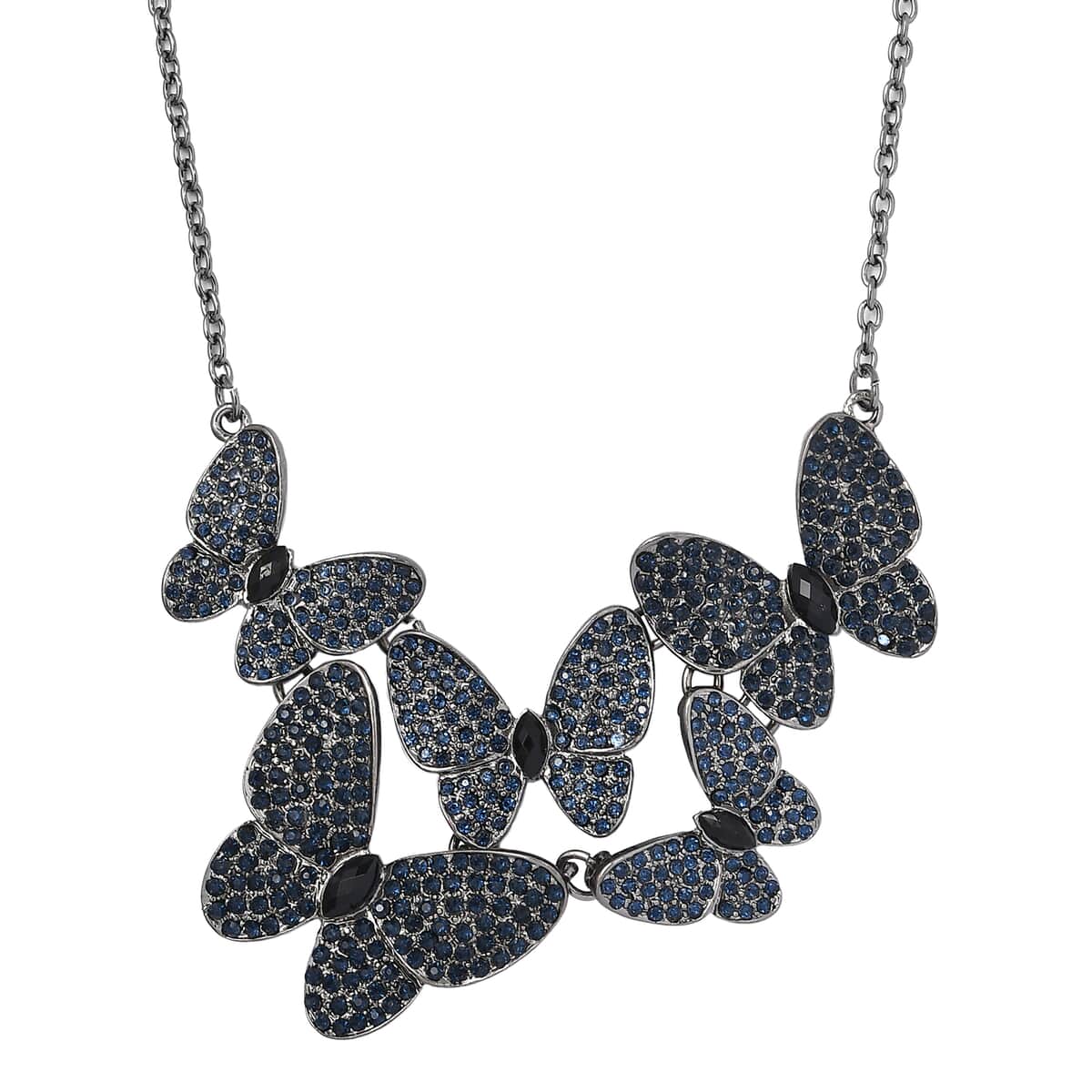 Blue Resin Statement Necklace 17-20 Inches in Black Silvertone image number 3