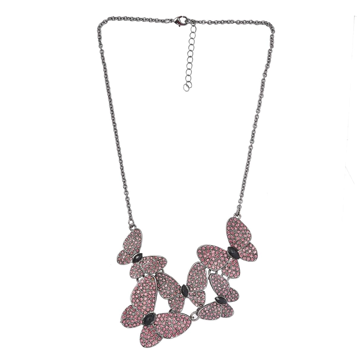 Pink Resin Statement Necklace 17-20 Inches in Black Silvertone image number 0