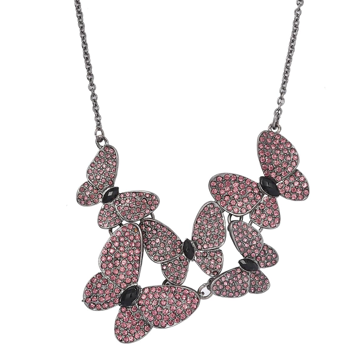 Pink Resin Statement Necklace 17-20 Inches in Black Silvertone image number 3