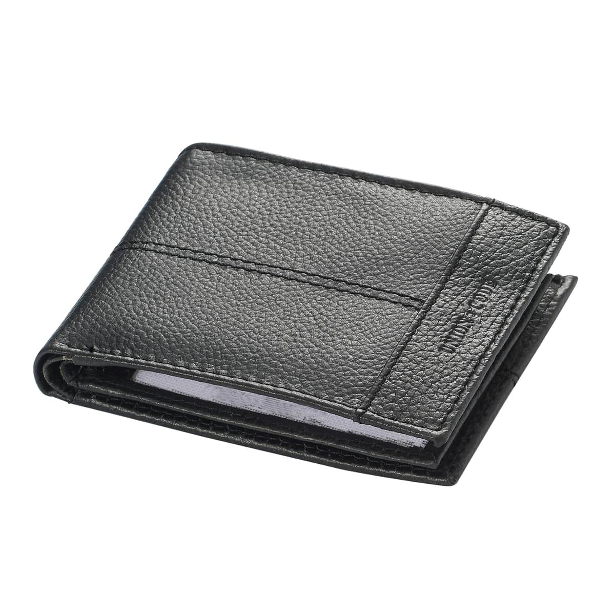 Union Code Black Genuine Leather RFID Protected Slim Minimalist Bi-Fold Men's Wallet image number 0