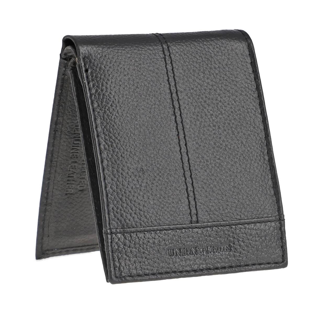 Union Code Black Genuine Leather RFID Protected Slim Minimalist Bi-Fold Men's Wallet image number 5