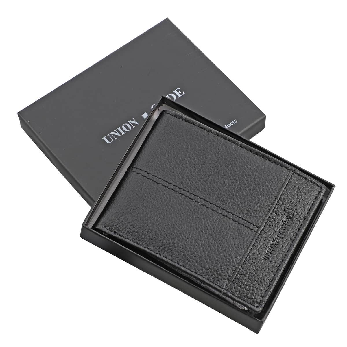 Union Code Black Genuine Leather RFID Protected Slim Minimalist Bi-Fold Men's Wallet image number 6