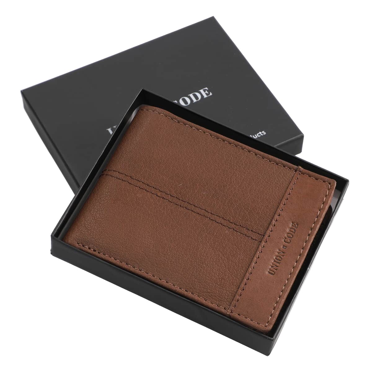 Union Code Brown Genuine Leather RFID Protected Slim Minimalist Bi-Fold Men's Wallet image number 6