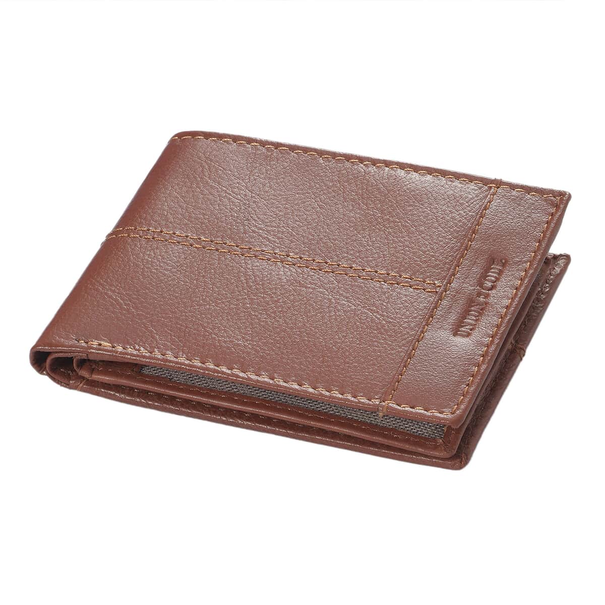 Union Code Cognac Genuine Leather RFID Protected Slim Minimalist Bi-Fold Men's Wallet image number 0