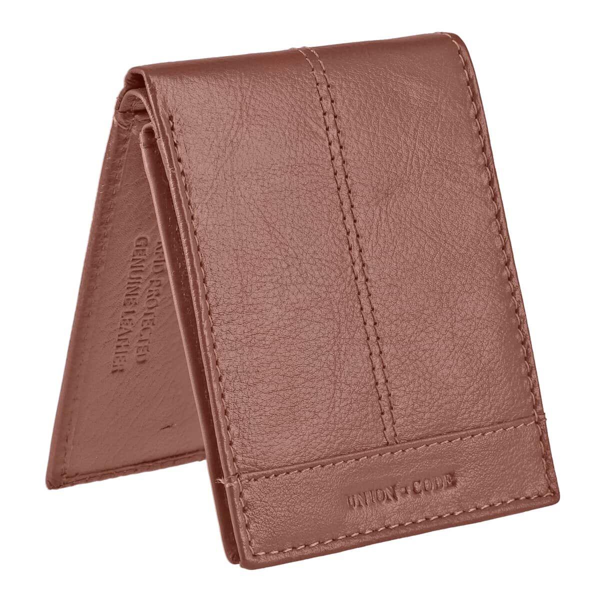 Union Code Cognac Genuine Leather RFID Protected Slim Minimalist Bi-Fold Men's Wallet image number 5