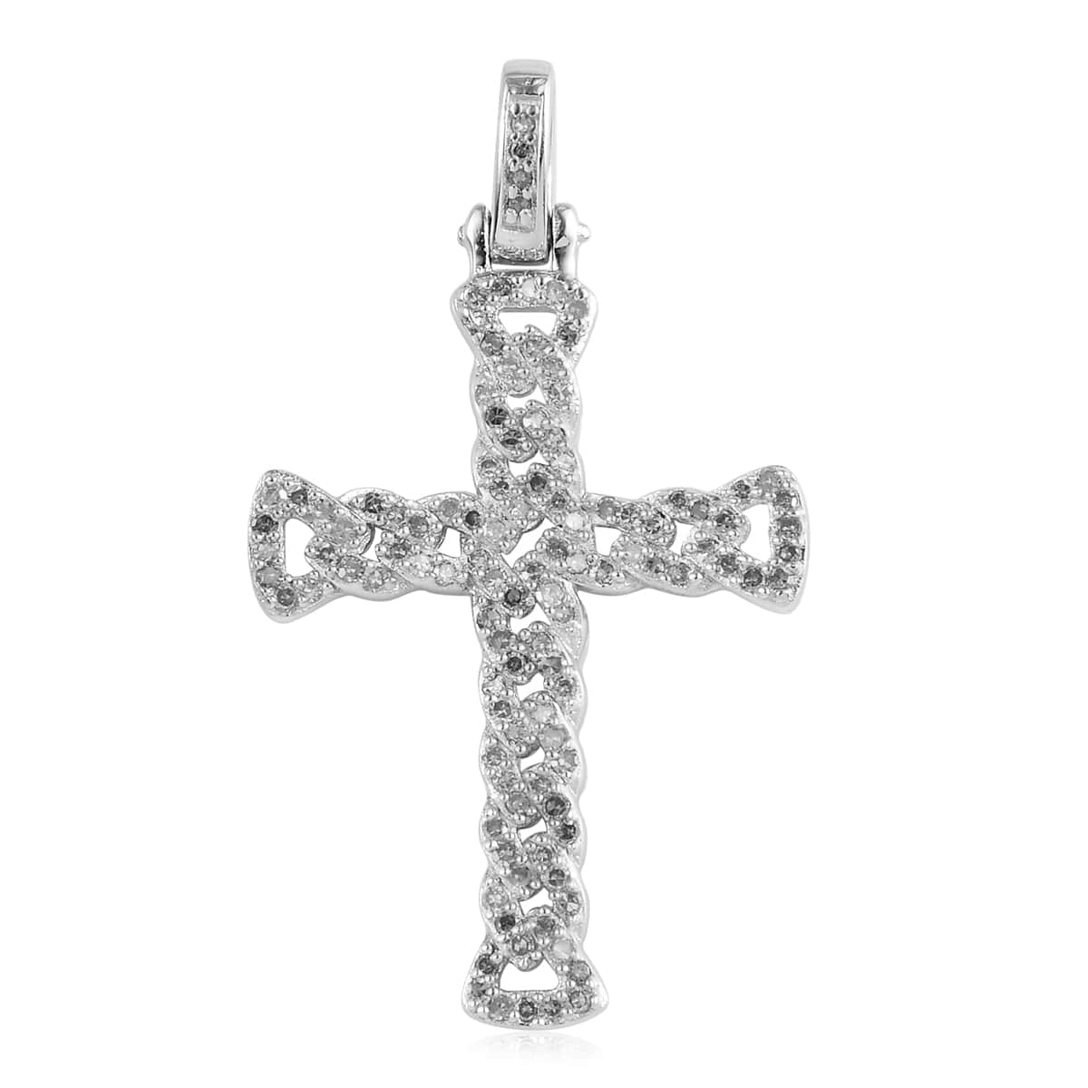 Blue Diamond (IR) Cross Pendant in Rhodium and Platinum Over Sterling Silver 0.50 ctw image number 0