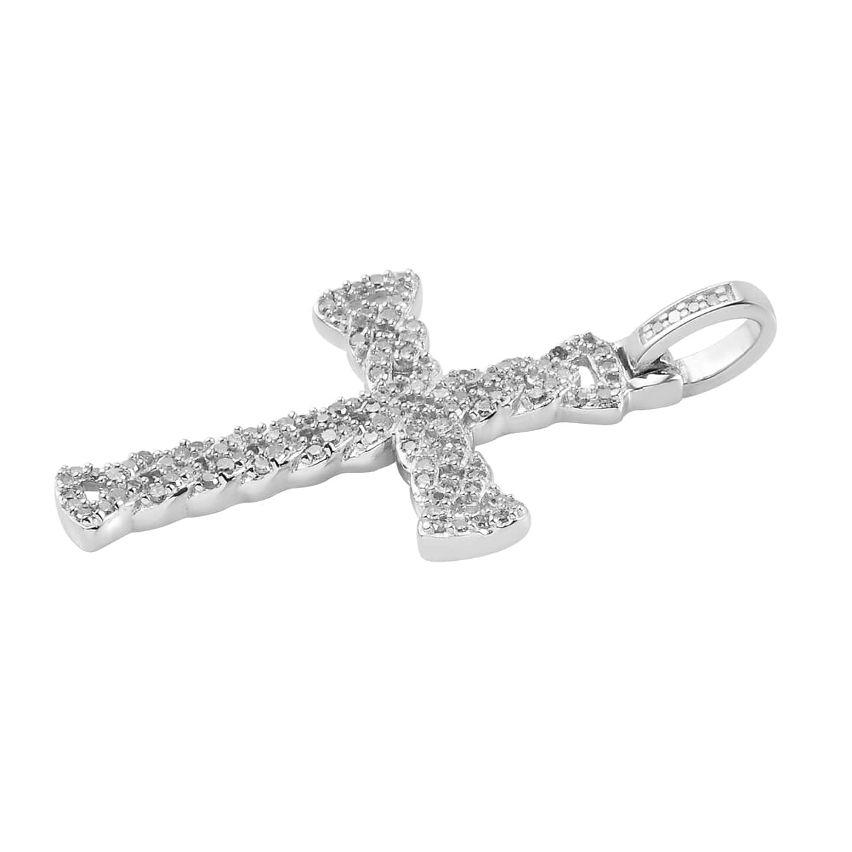 Blue Diamond (IR) Cross Pendant in Rhodium and Platinum Over Sterling Silver 0.50 ctw image number 3