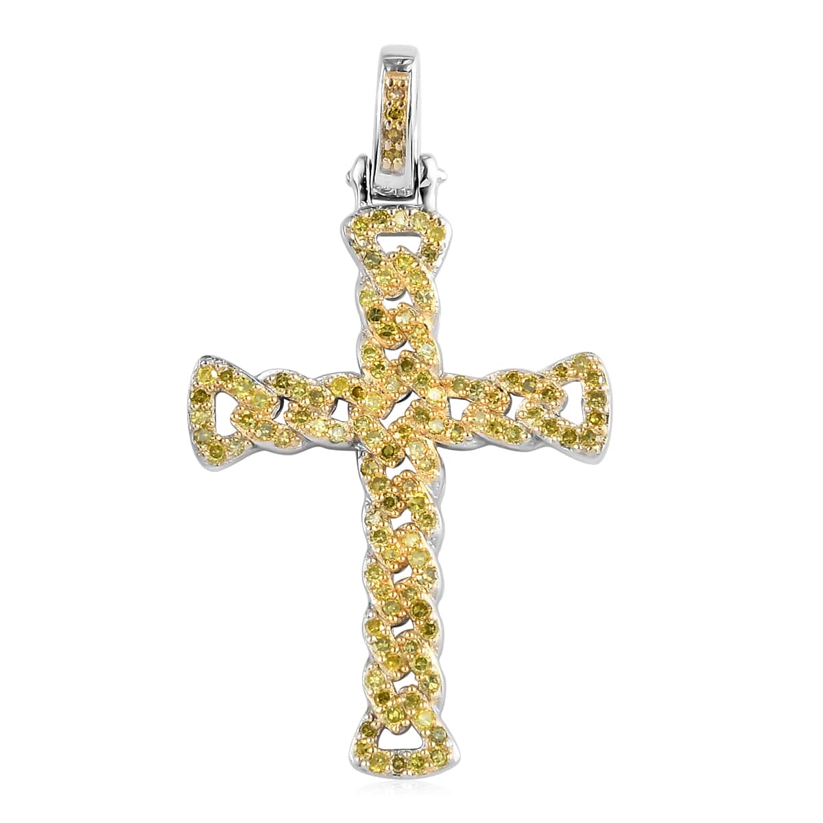 Yellow Diamond Cross Pendant in Rhodium and Platinum Over Sterling Silver 0.50 ctw image number 0