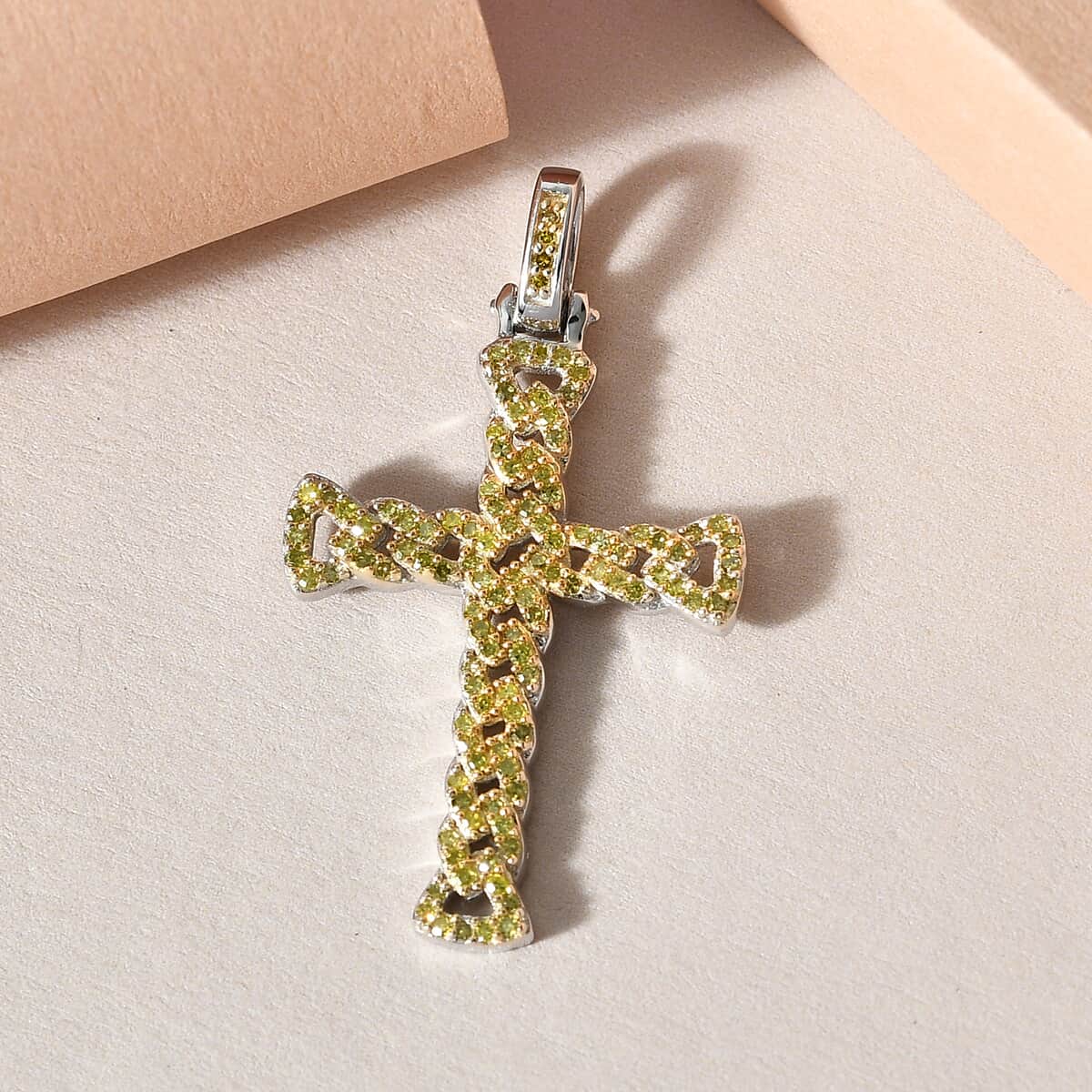 Yellow Diamond Cross Pendant in Rhodium and Platinum Over Sterling Silver 0.50 ctw image number 1