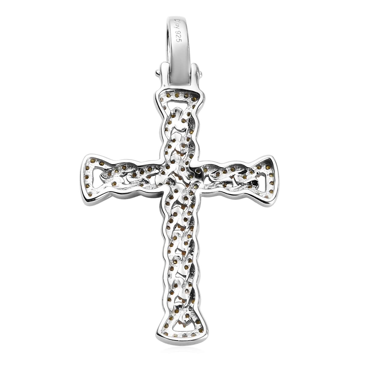 Yellow Diamond Cross Pendant in Rhodium and Platinum Over Sterling Silver 0.50 ctw image number 4