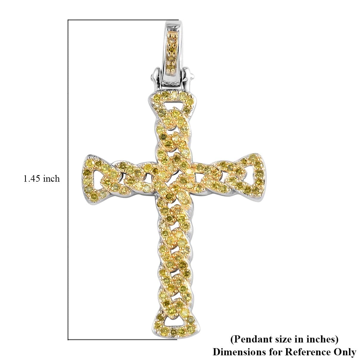 Yellow Diamond Cross Pendant in Rhodium and Platinum Over Sterling Silver 0.50 ctw image number 5