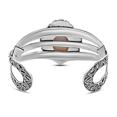 Bali Goddess Carved Bone and AMERICAN Natural Sleeping Beauty Turquoise Cuff Bracelet in Sterling Silver (7.25 In) 39.55 Grams 0.65 ctw