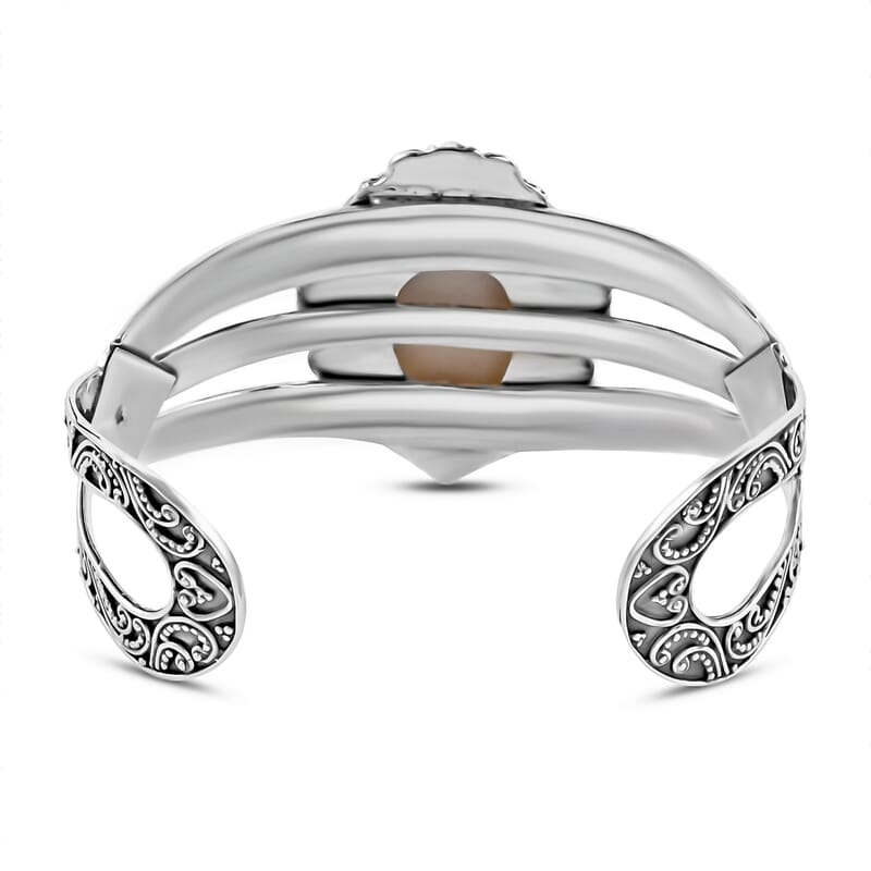 Bali Goddess Carved Bone and AMERICAN Natural Sleeping Beauty Turquoise Cuff Bracelet in Sterling Silver (7.25 In) 39.55 Grams 0.65 ctw