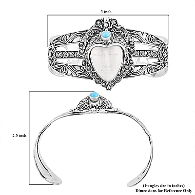 Bali Goddess Carved Bone and AMERICAN Natural Sleeping Beauty Turquoise Cuff Bracelet in Sterling Silver (7.25 In) 39.55 Grams 0.65 ctw