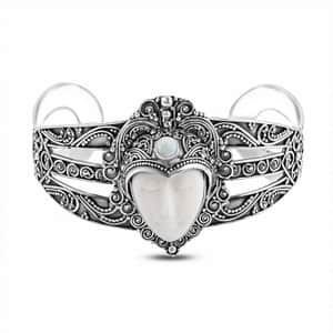 Carved Bone Bracelet, Ethiopian Welo Opal Bracelet, Bali Goddess Bracelet, Silver Cuff Bracelet, Sterling Silver Bracelet (7.50 In) 0.65 ctw