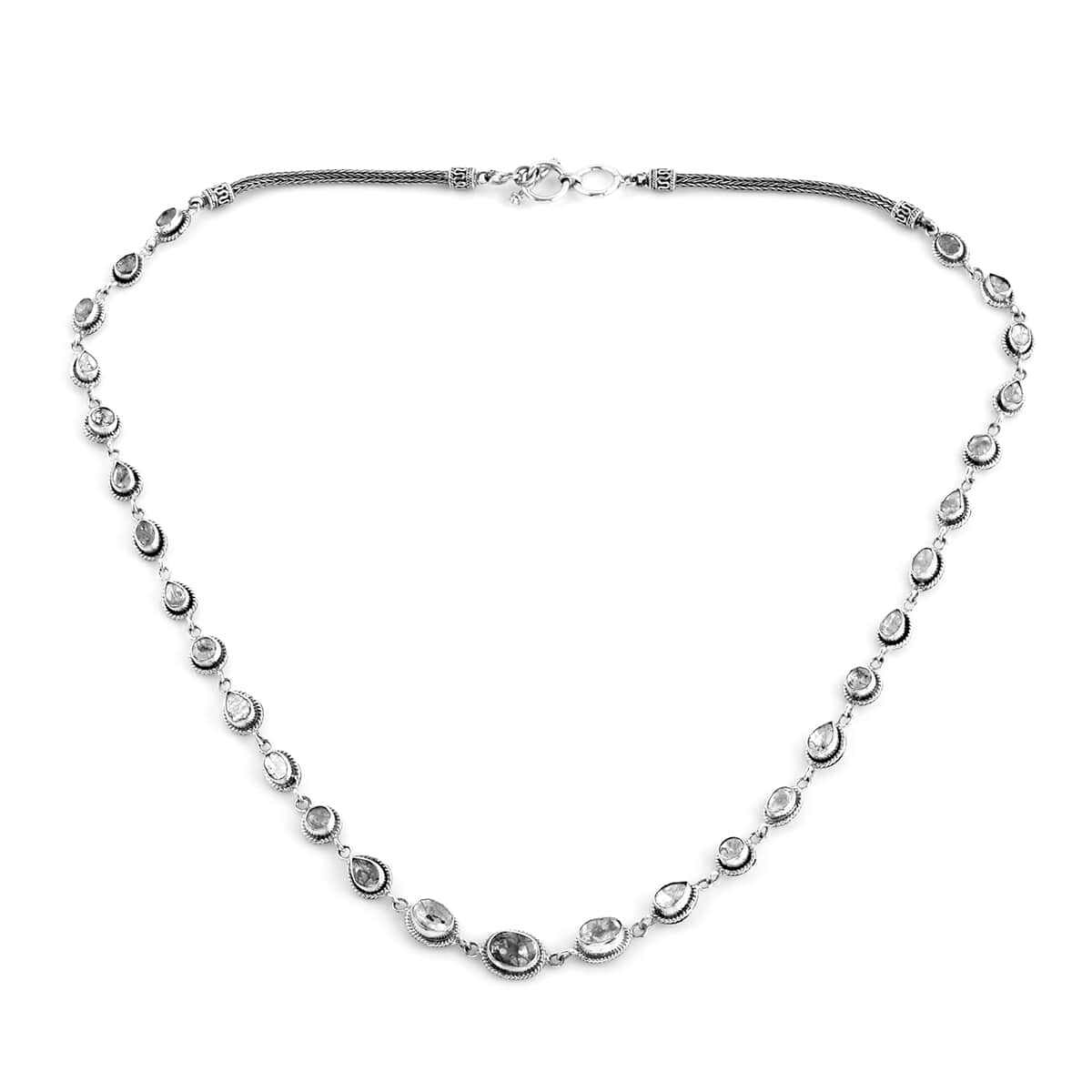 Salt and Pepper Couture Polki Diamond Toggle Clasp Necklace 22 Inches in Sterling Silver 46 Grams 10.50 ctw image number 0