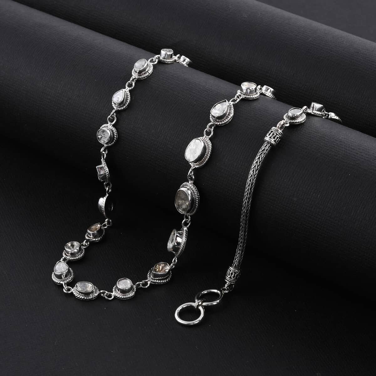 Salt and Pepper Couture Polki Diamond Toggle Clasp Necklace 22 Inches in Sterling Silver 46 Grams 10.50 ctw image number 1