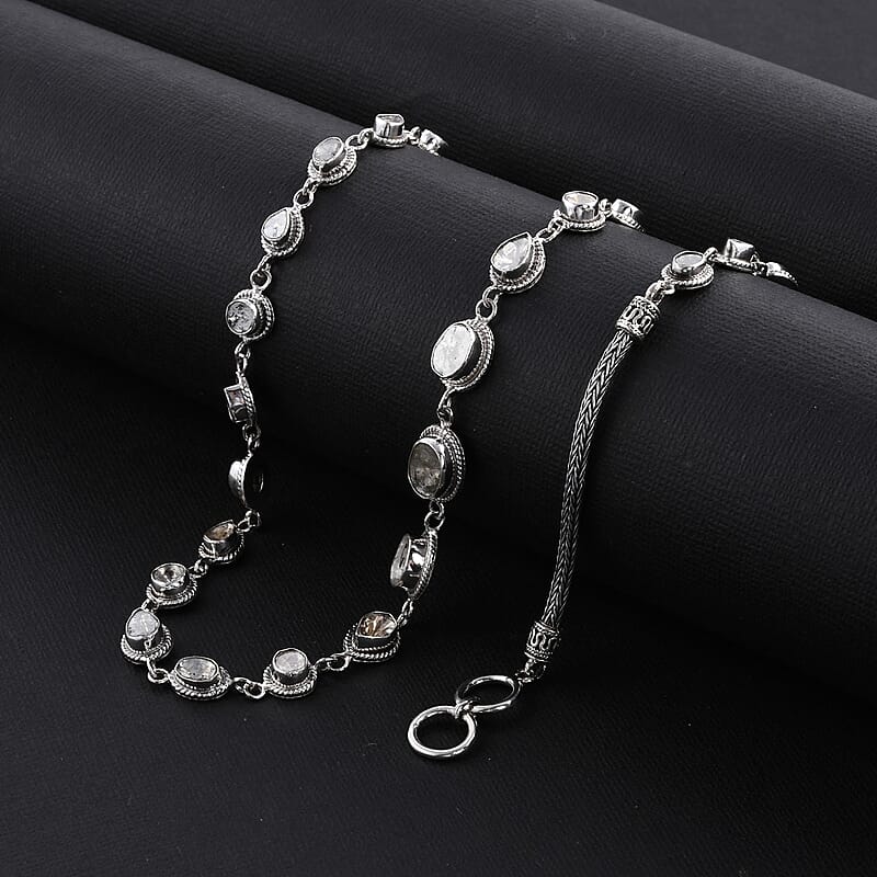 Salt and Pepper Couture Polki Diamond Toggle Clasp Necklace 22 Inches in Sterling Silver 46 Grams 10.50 ctw