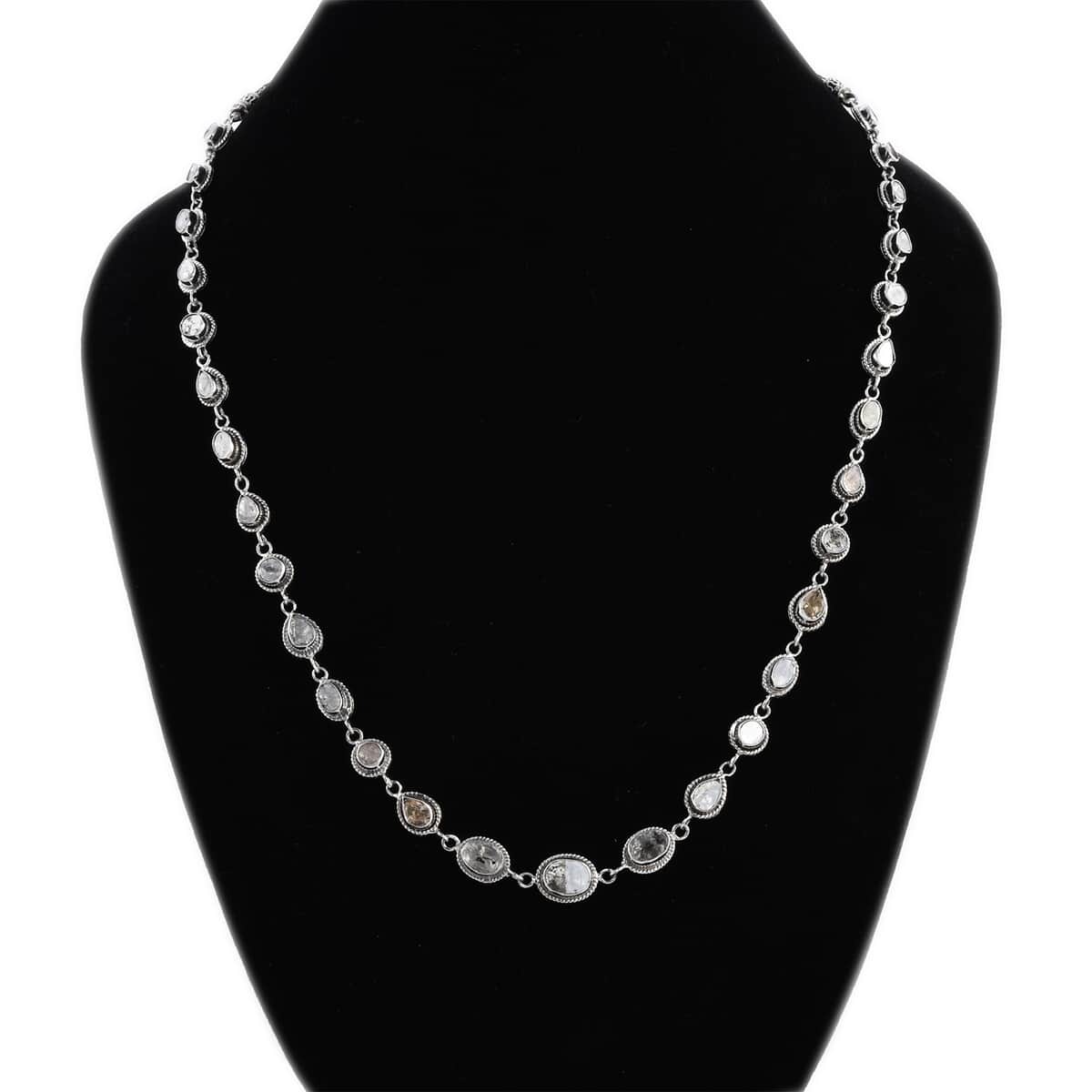 Salt and Pepper Couture Polki Diamond Toggle Clasp Necklace 22 Inches in Sterling Silver 46 Grams 10.50 ctw image number 2