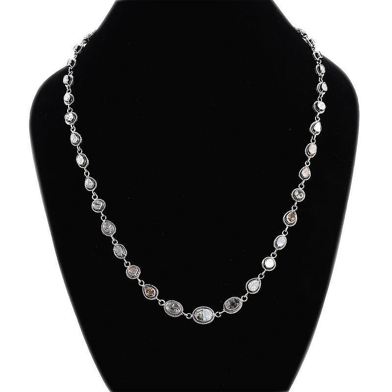 Salt and Pepper Couture Polki Diamond Toggle Clasp Necklace 22 Inches in Sterling Silver 46 Grams 10.50 ctw