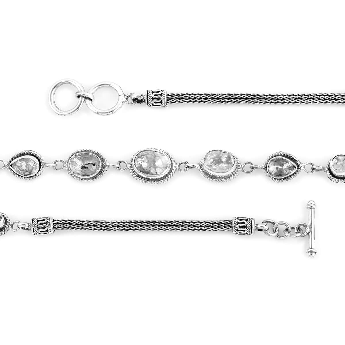 Salt and Pepper Couture Polki Diamond Toggle Clasp Necklace 22 Inches in Sterling Silver 46 Grams 10.50 ctw image number 4