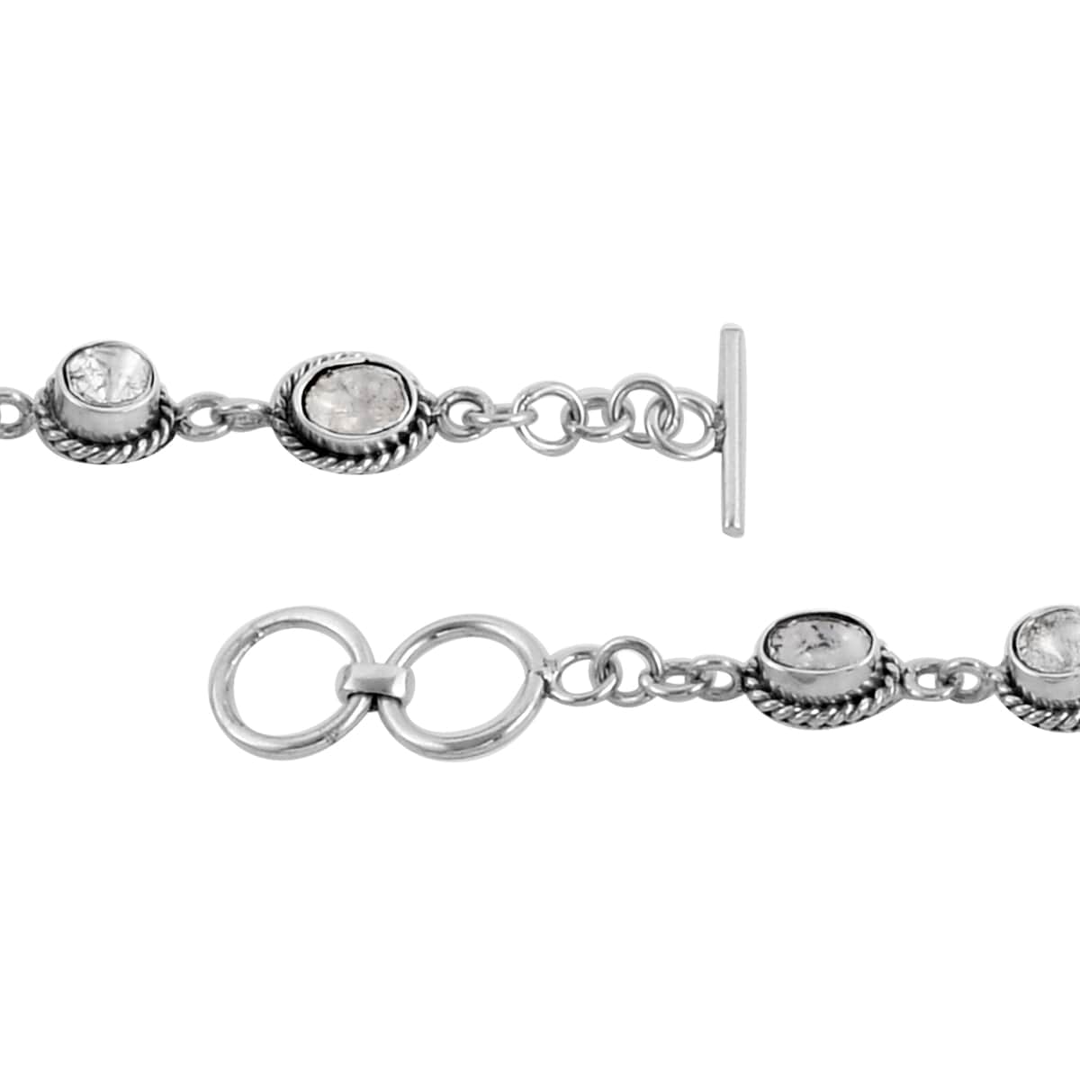 DOORBUSTER BALI LEGACY Polki Diamond Toggle Clasp Bracelet in Sterling Silver (7.00 In) (20 g) 5.00 ctw image number 3