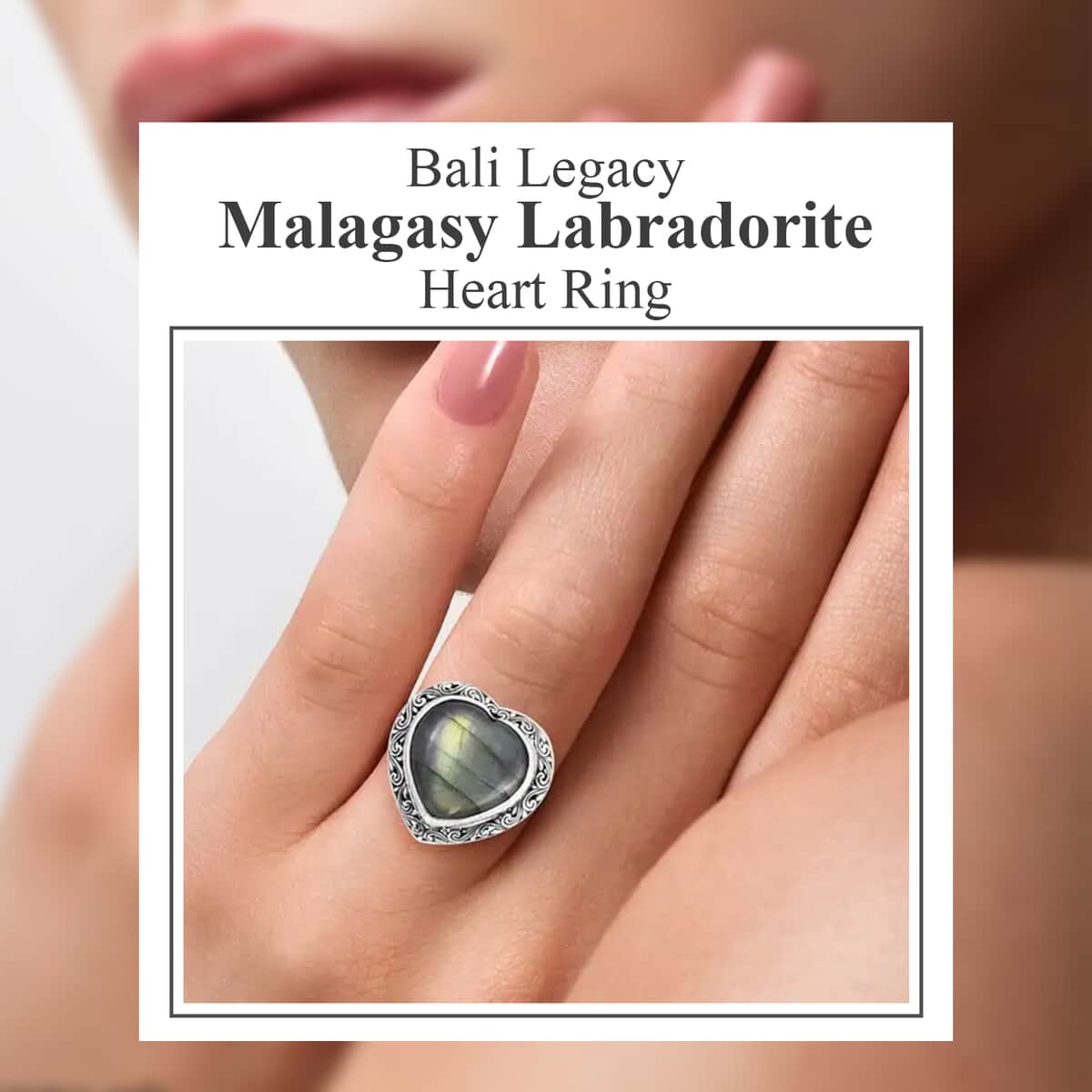 Bali Legacy Malagasy Labradorite Heart Ring, Sterling Silver Ring, Labradorite Ring, Gifts For Her 30.75 ctw (Size 6.0) image number 1