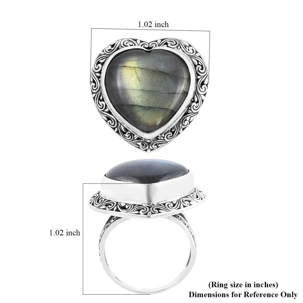 Bali Legacy Malagasy Labradorite Heart Ring, Sterling Silver Ring, Labradorite Ring, Gifts For Her 30.75 ctw (Size 6.0) image number 6