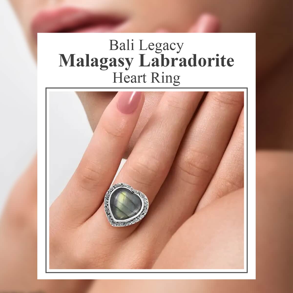 Bali Legacy Malagasy Labradorite Heart Ring, Sterling Silver Ring, Labradorite Ring, Gifts for Her 37.15 ctw (Size 8.0) image number 1